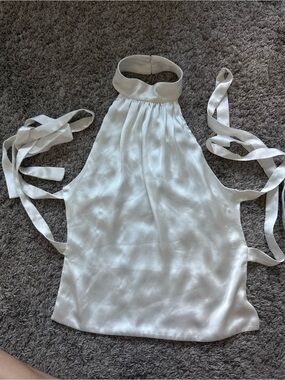 Women's White Halter Tie-Back Satin Tank Top